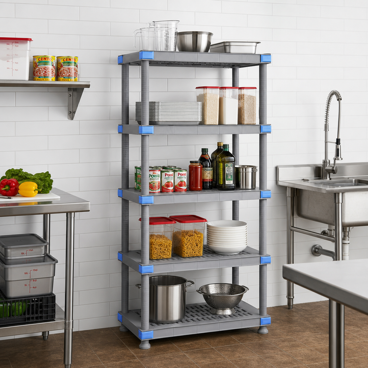 Product image #2 for Millenia Gray Polymer Starter Shelving Unit with 5 Louvered Shelves, 36 Inch W x 21 Inch D x 50 Inch H
