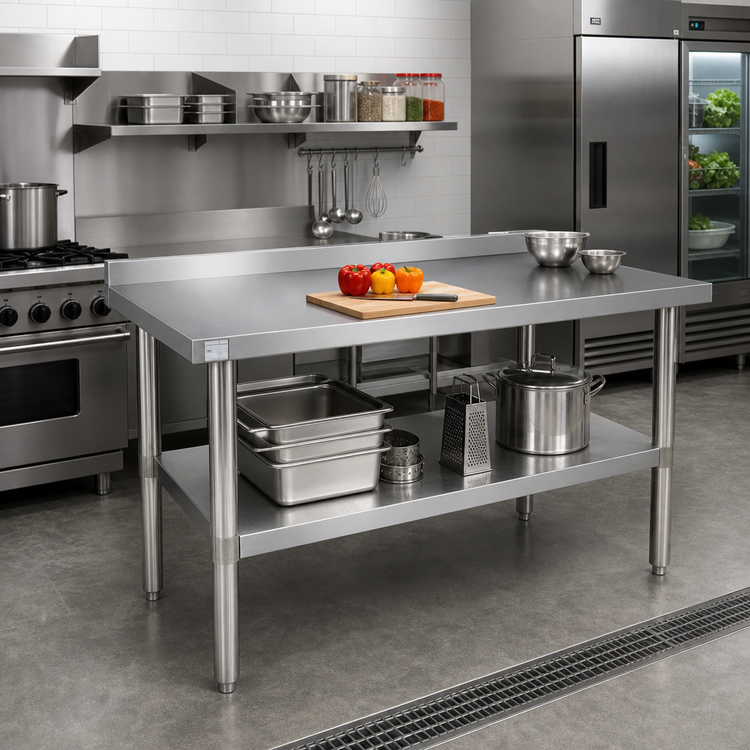 Product image #2 for Klinger's Trading 72" x 30" Heavy-Duty Stainless Steel Work Table with 2" Backsplash and Adjustable Undershelf