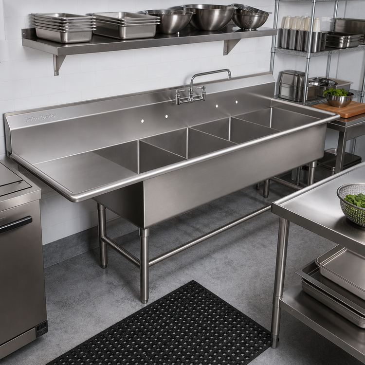 Product image #2 for John Boos Pro-Bowl 4-Compartment Sink with 18-Inch Left Drainboard, 14-Gauge Stainless Steel