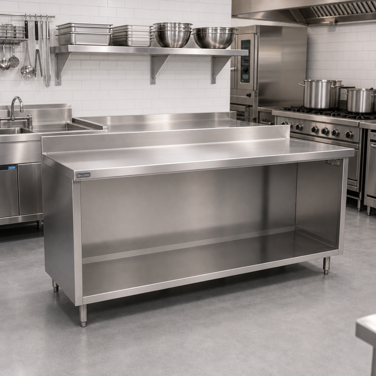 Product image #2 for Spec-Master Marine Series Open Front Flat Top Stainless Steel Work Table Cabinet Base, 96W x 24D