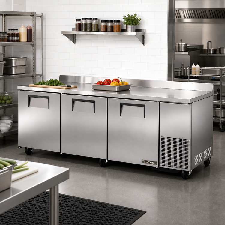 Product image #2 for True TWT-93-HC 93-Inch Deep Worktop Refrigerator with Rear Splash, 3-Section Solid Door, Stainless Steel, R290