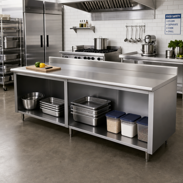 Product image #2 for Advance Tabco Special Value 84-Inch x 24-Inch Open Base Stainless Steel Work Table with 5-Inch Backsplash