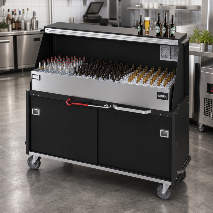 Product image #2 for Dinex Chest-Style Portable Ice Bar with Stainless Steel Ice Bin, Locking Cabinets and Speedrail, Black Matte