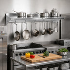 Thumbnail image #2 for John Boos Stallion BHS16144PR 144-Inch Wall-Mount Stainless Steel Pot Rack Shelf with 12 Hooks, 16-Inch Deep