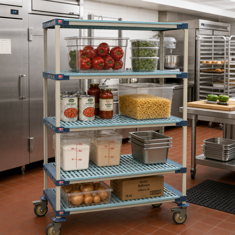 Product image #2 for MetroMax 4 4-Tier Mobile Starter Polymer Shelving Unit, 36 x 18 x 68 Inches, Open Grid, Blue