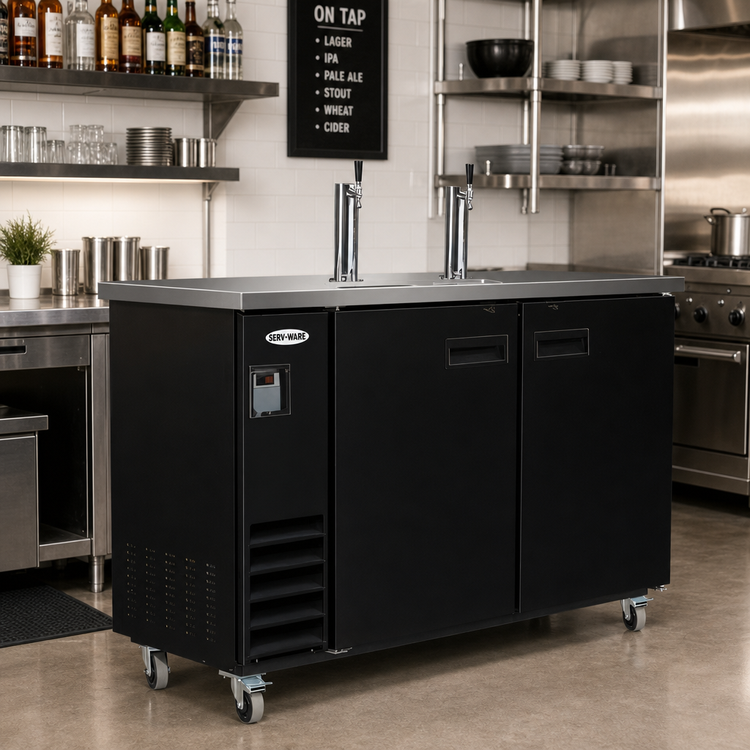 Product image #2 for Serv-Ware Dual-Tower Beer Dispenser Cooler with 2 Faucets, 14.16 Cu. Ft., Flat Top, 115V