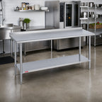 Thumbnail image #2 for Duke Manufacturing 314S-24144-2R 144 x 24-Inch 14-Gauge 300 Series Stainless Steel Work Table with Straight Riser and Undershelf