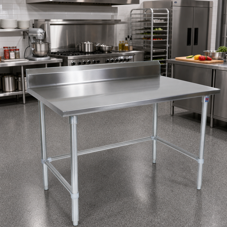 Product image #2 for John Boos Stallion 120-Inch x 30-Inch Stainless Steel Work Table with 5-Inch Backsplash and Galvanized Base