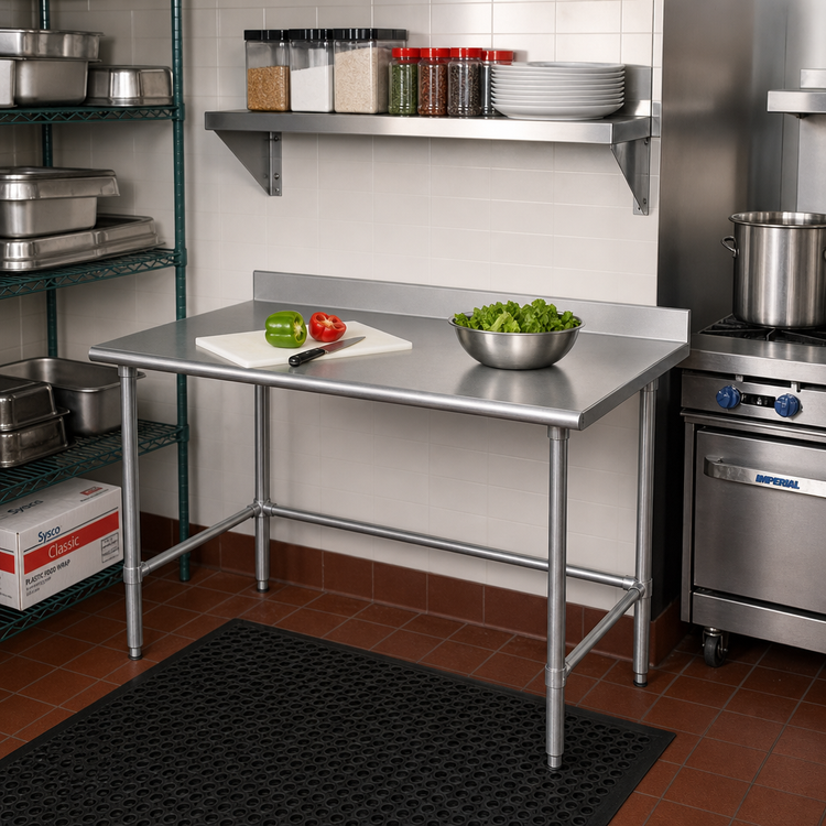 Product image #2 for Eagle Group BlendPort® Budget Series 48-Inch x 30-Inch 430 Stainless Steel Work Table with 4-1/2-Inch Backsplash