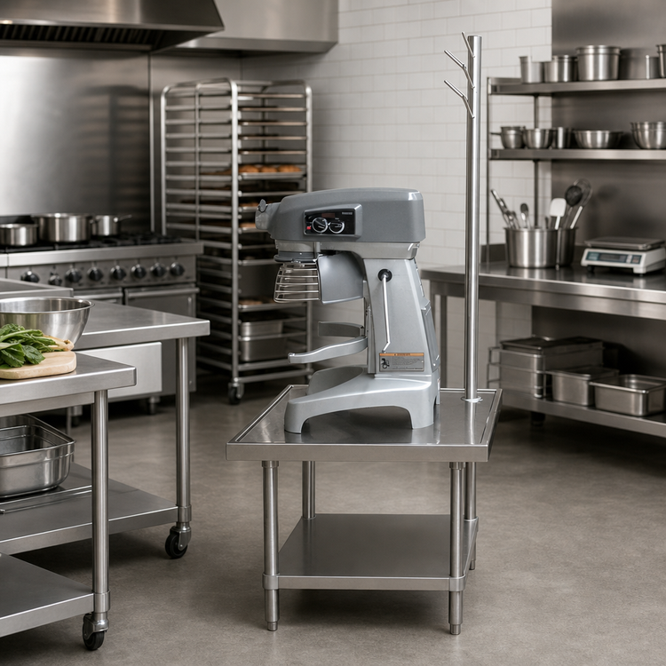 Product image #2 for Advance Tabco 30 Inch x 30 Inch Stainless Steel Equipment Stand with Utensil Rack and Adjustable Undershelf