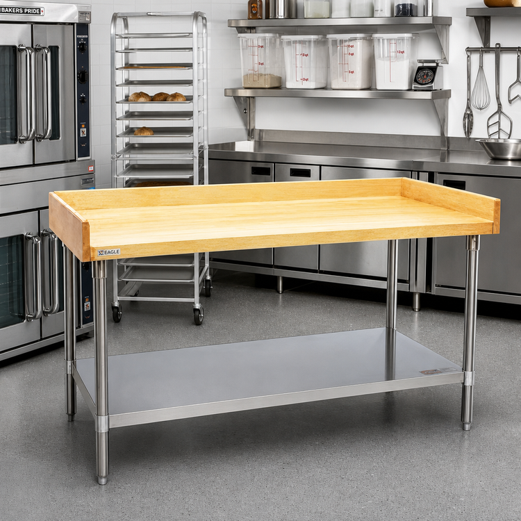 Product image #2 for Eagle Group 72 Inch x 30 Inch Baker's Top Work Table with Hardwood Top and Stainless Steel Undershelf