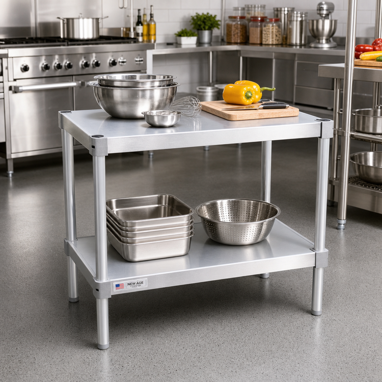 Product image #2 for New Age Modular Aluminum Equipment Stand with 2 Adjustable Solid Shelves, 42"W x 18"D x 24"H
