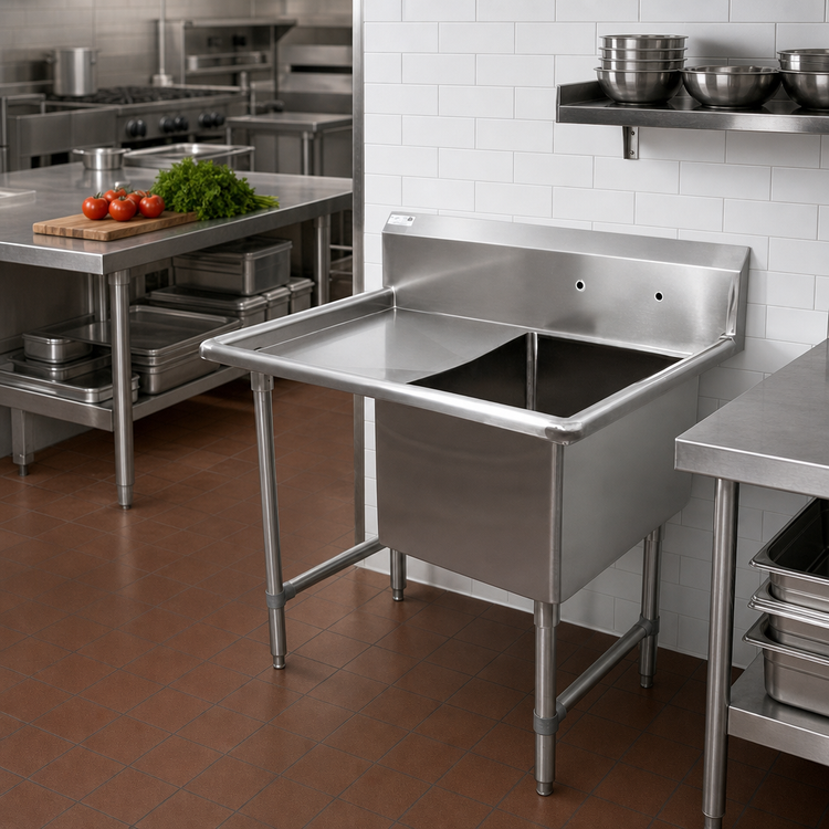 Product image #2 for John Boos B Series Commercial 1-Compartment Sink with Left Drainboard and 10-Inch Backsplash