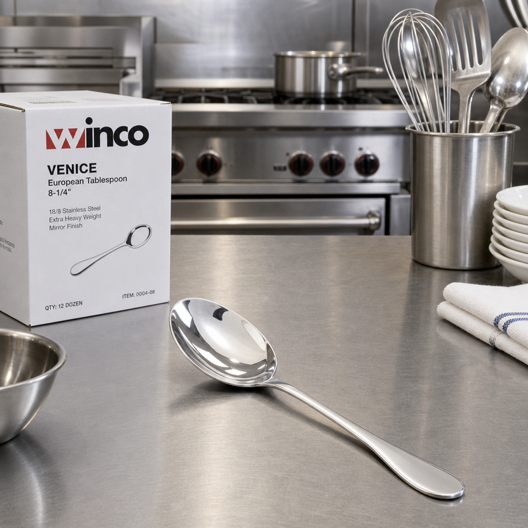 Product image #3 for Winco Venice 8-1/4 In. European Tablespoon, 18/8 Stainless Steel, Extra Heavy Weight, Mirror Finish