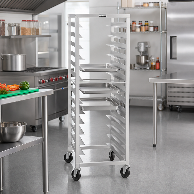 Product image #2 for Channel Lifetime Tough Heavy-Duty Mobile 12 x 20 Steam Table Pan Rack, 22-Pan Capacity, End Load