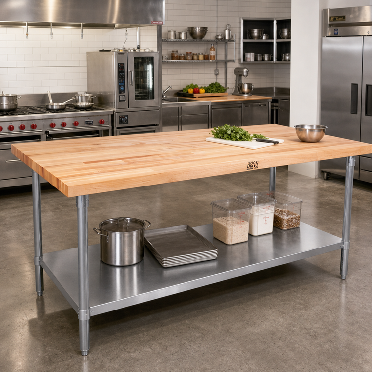 Product image #2 for John Boos 120-Inch x 30-Inch Wood Top Work Table with Adjustable Undershelf