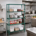 Thumbnail image #2 for Quantum WR54-1242P Stationary Wire Shelving Starter Unit, 42"W x 12"D x 54"H, 4 Shelves, Green Epoxy Finish