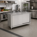 Thumbnail image #2 for John Boos 4CS4-3048 48" x 30" Enclosed Stainless Steel Work Table with Sliding Doors, 14-Gauge 300 Series Top