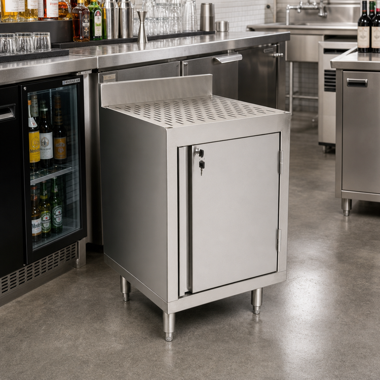 Product image #2 for John Boos Freestanding Underbar Stainless Steel Storage Cabinet with Drainboard and Locking Door, 24 x 21 Inch