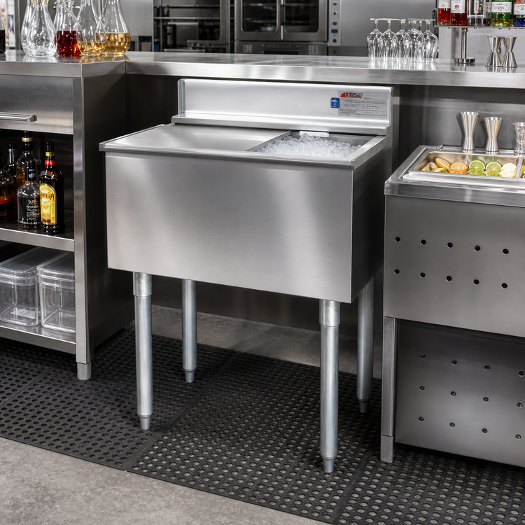 Product image #2 for Eagle Group 2200 Series Underbar Ice Bin/Cocktail Unit with Sliding Cover, 24" x 24", 63 lb Capacity
