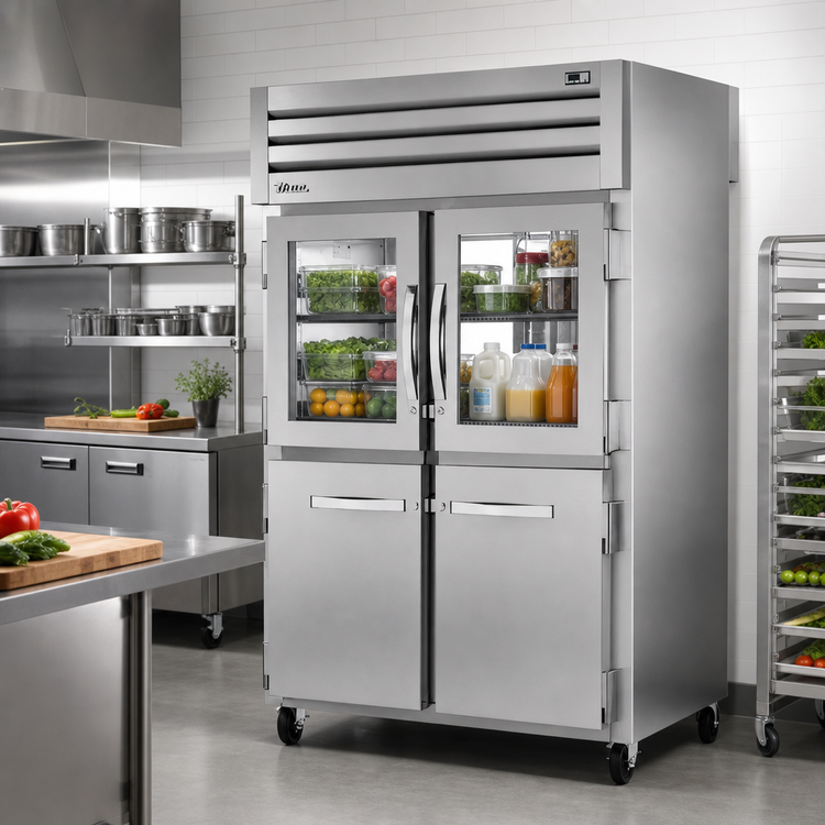 Product image #2 for True SPEC SERIES 2-Section Pass-Thru Reach-In Refrigerator with 2 Glass and 2 Stainless Steel Half Front Doors and 2 Glass Rear Doors