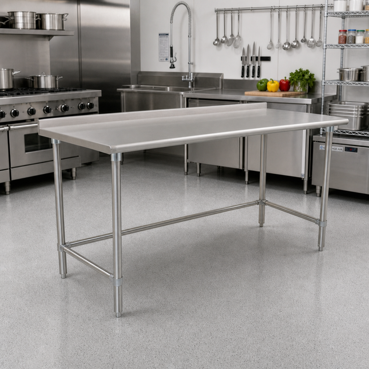 Product image #2 for BlendPort Budget Series 60"W x 30"D Stainless Steel Work Table with Rear Upturn and Tubular Base