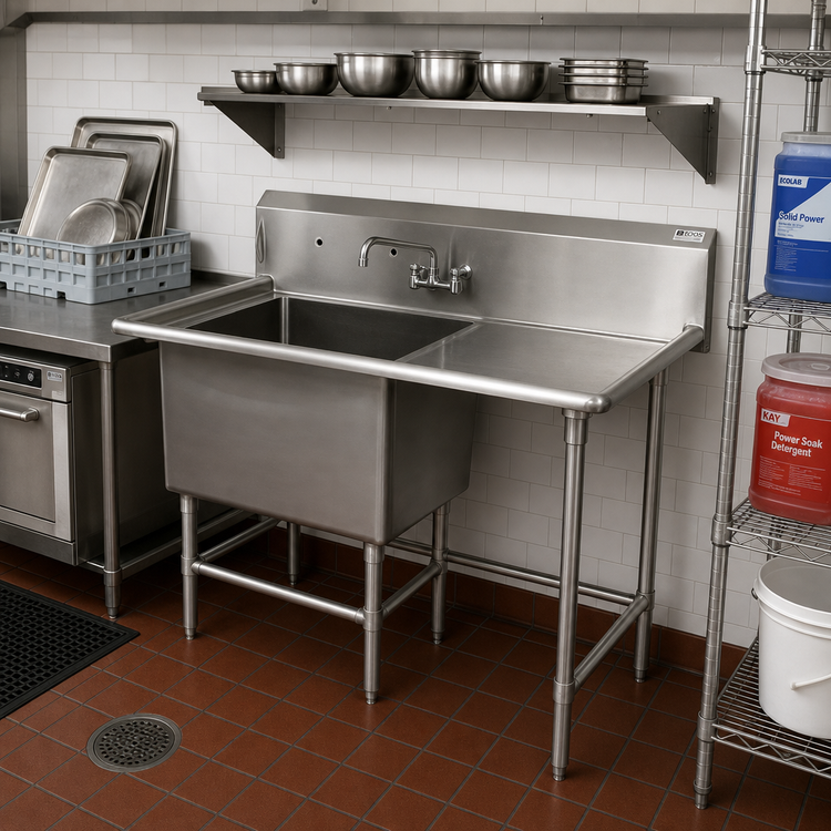 Product image #2 for John Boos B Series 1-Compartment Stainless Steel Sink with Right-Hand Drainboard, 52-3/16"W x 29-1/2"D x 44"H