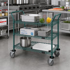 Thumbnail image #2 for Quantum WRC-2148P-3 48 x 21-Inch 3-Shelf Wire Utility Bus Cart with U-Handles, 1,200 lb. Capacity