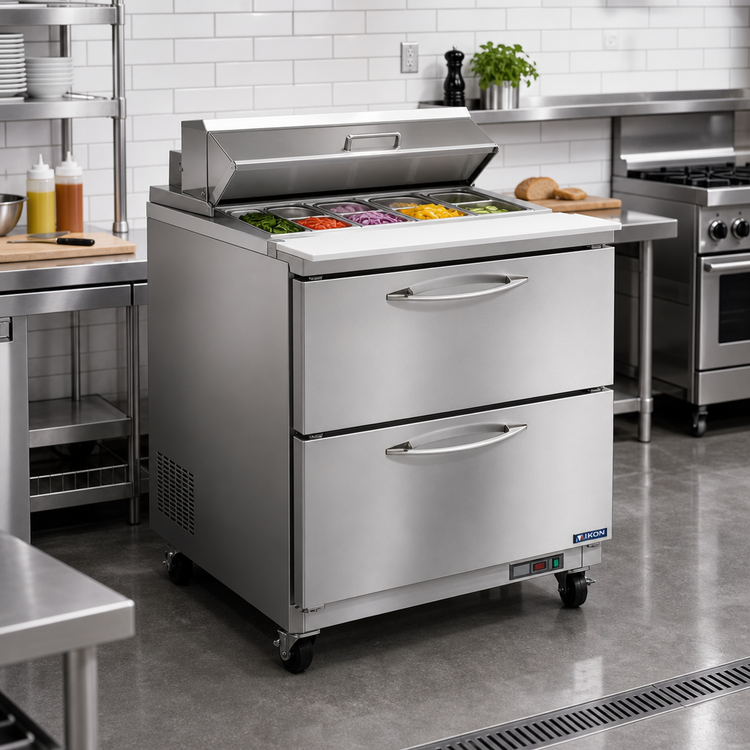 Product image #2 for IKON Refrigeration Mega Top 1-Section 2-Drawer Sandwich/Salad Prep Table, 12 1/6-Pan Rail