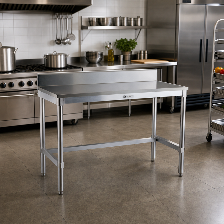 Product image #2 for 60 Inch x 24 Inch Aluminum Work Table with 16 Gauge 304 Stainless Steel Top and 6 Inch Backsplash