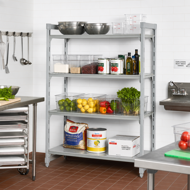 Product image #3 for Cambro Camshelving Premium 21"D x 60"W x 64"H 4-Shelf Stationary Starter Unit, 3 Vented + 1 Solid