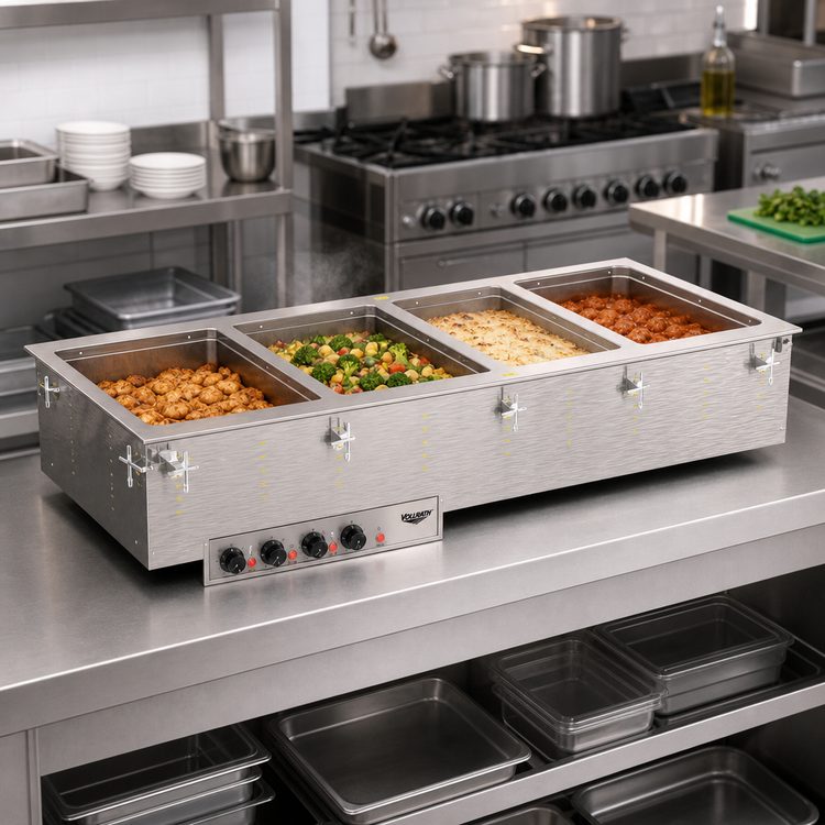 Product image #2 for Vollrath Four-Well Drop-In Hot Food Well with Marine-Grade 12 x 20 Inch Insulated Wells, Manifold Drain, Infinite Controls, 120V