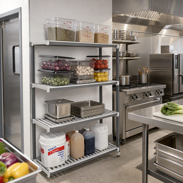 Product image #2 for Cambro Camshelving Elements XTRA 4-Tier Stationary Add-On Polymer Shelving Unit, 18 x 30 x 84 Inches, Vented, Speckled Gray