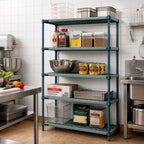 Thumbnail image #2 for Quantum WR74-1442WPM-5 5-Tier Stationary Wire Plastic Mat Shelving Unit, 42W x 14D x 74H, Green Epoxy-Coated