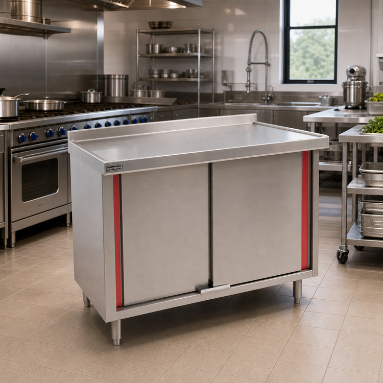 Product image #2 for Spec-Master Marine Series Stainless Steel Enclosed Work Table with Cabinet Base and Sliding Doors, 36 x 30 Inches