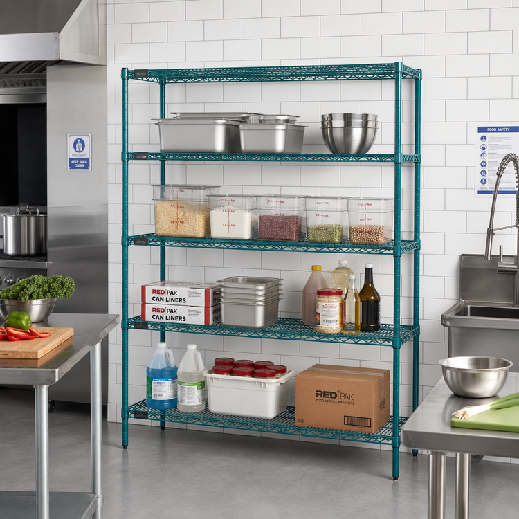 Product image #2 for Red-i-Pak 4-Tier Stationary Wire Shelving Unit, 60W x 18D x 74H, Blue-Green Hybrid Epoxy Finish
