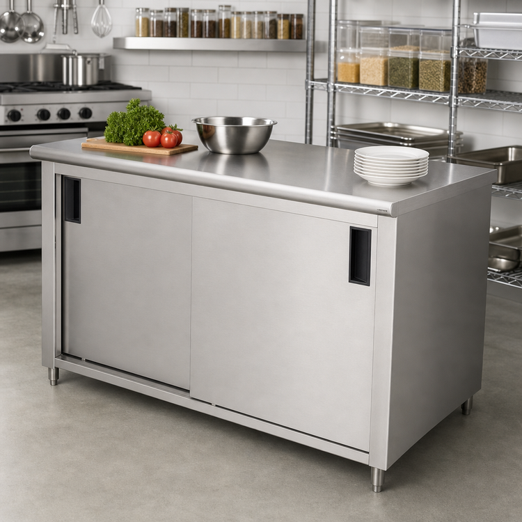 Product image #2 for Advance Tabco Special Value Economy 72-Inch x 24-Inch Enclosed Work Table with Cabinet Base and Sliding Doors