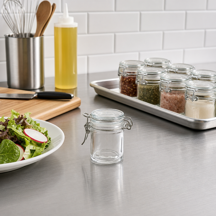Product image #2 for American Metalcraft Mini Clear Glass Mason Jar Condiment Jar with Hinged Lid, 1-1/2 oz.