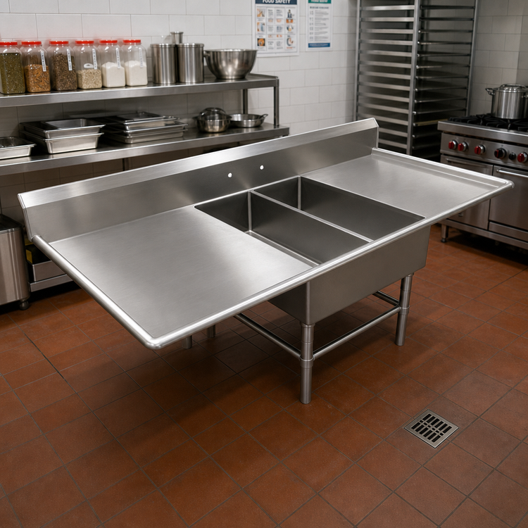 Product image #2 for John Boos Pro-Bowl 2-Compartment Platter Sink with 24-Inch Left and Right Drainboards, 12-Inch Deep Bowls
