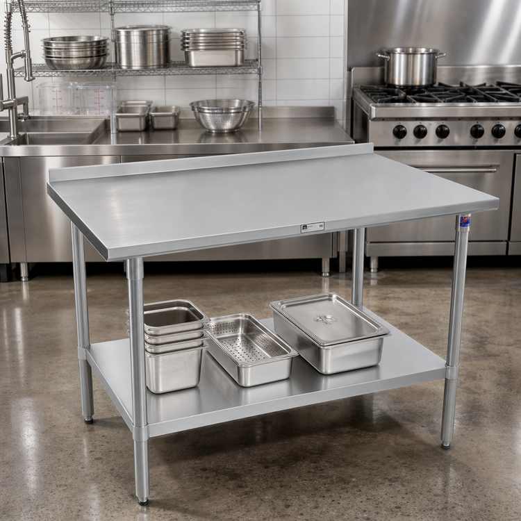 Product image #2 for John Boos Stallion 72" W x 30" D 16-Gauge Stainless Steel Work Table with 1-1/2" Rear Backsplash and Undershelf