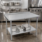 Thumbnail image #2 for John Boos Stallion ST6R1.5-3072SSK 72" W x 30" D 16-Gauge Stainless Steel Work Table with 1-1/2" Backsplash and Adjustable Undershelf