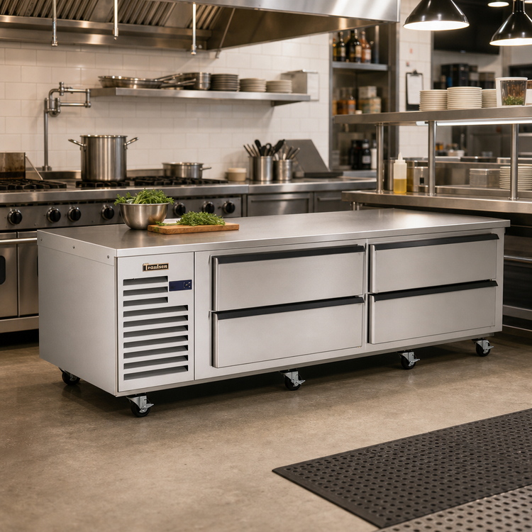 Product image #2 for Traulsen Spec-Line TE072HT 72-Inch 4-Drawer Refrigerated Equipment Stand with Stainless Steel Marine Top and R-290 Self-Contained Refrigeration