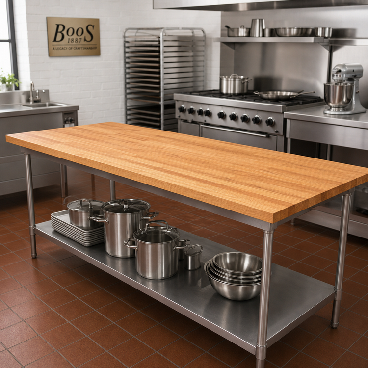 Product image #2 for John Boos Appalachian Red Oak Blended Edge Grain Island Countertop, 108 x 42 x 1-1/2 Inch, Penetrating Oil Finish
