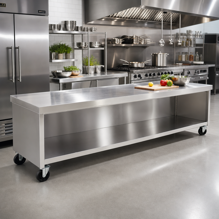Product image #2 for La Rosa 110-Inch x 28-Inch Mobile Stainless Steel Equipment Stand with Open Base and Undershelf