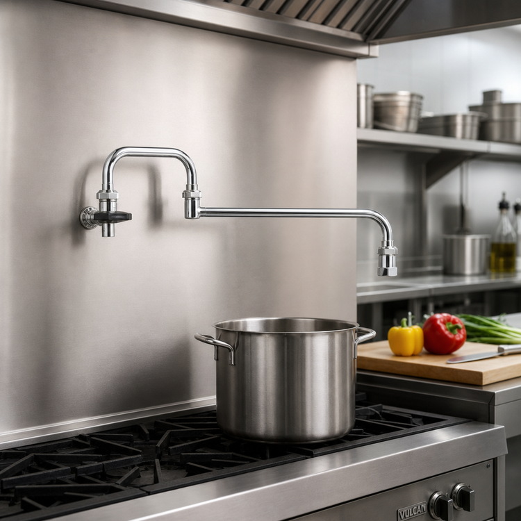 Product image #2 for T&S Brass 18-Inch Double-Jointed Pot Filler Nozzle with Heat-Resistant On-Off Handle