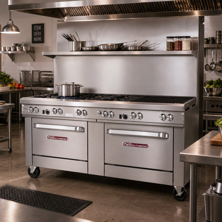 Product image #2 for Southbend Ultimate 72-Inch Series Commercial Gas Range with 5 Burners, 36-Inch Charbroiler, and 2 Convection Ovens