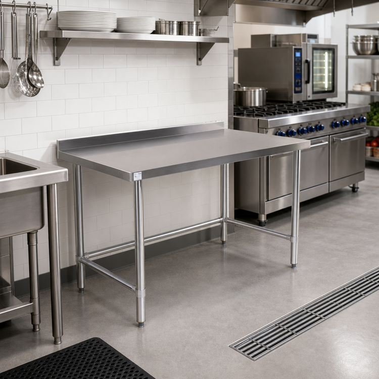 Product image #2 for 60 x 18 Inch Open Base Stainless Steel Work Table with 2-Inch Rear Up-Turn