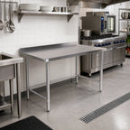 Thumbnail image #2 for Klinger's Trading NBSG1860 60 x 18 Inch Open Base 18/430 Stainless Steel Work Table with 2-Inch Rear Up-Turn