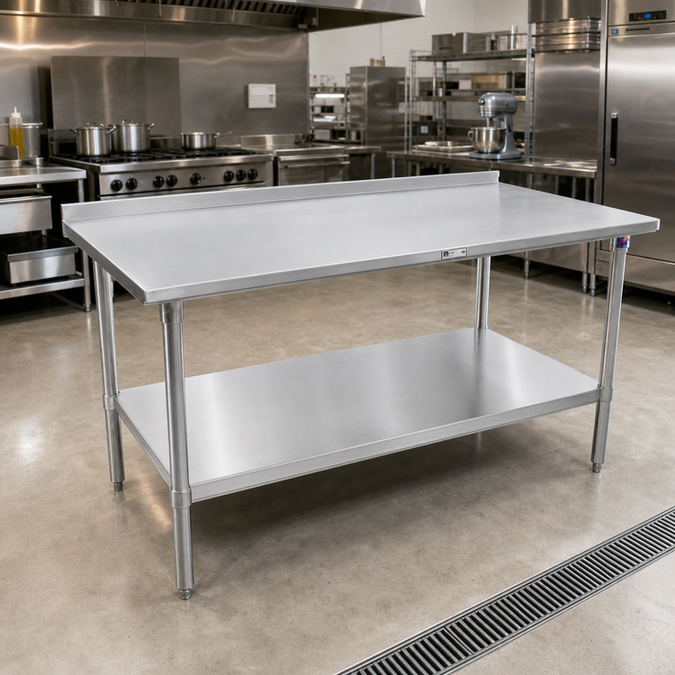 Product image #2 for John Boos Stallion 120-Inch x 30-Inch Stainless Steel Work Table with 1-1/2-Inch Rear Up-Turn and Adjustable Undershelf