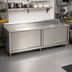 Thumbnail image #2 for John Boos 4CS4R5-3096 Enclosed Work Table with Sliding Doors, 96 Inch W x 30 Inch D, 14-Gauge Stainless Steel Top, 5-Inch Backsplash
